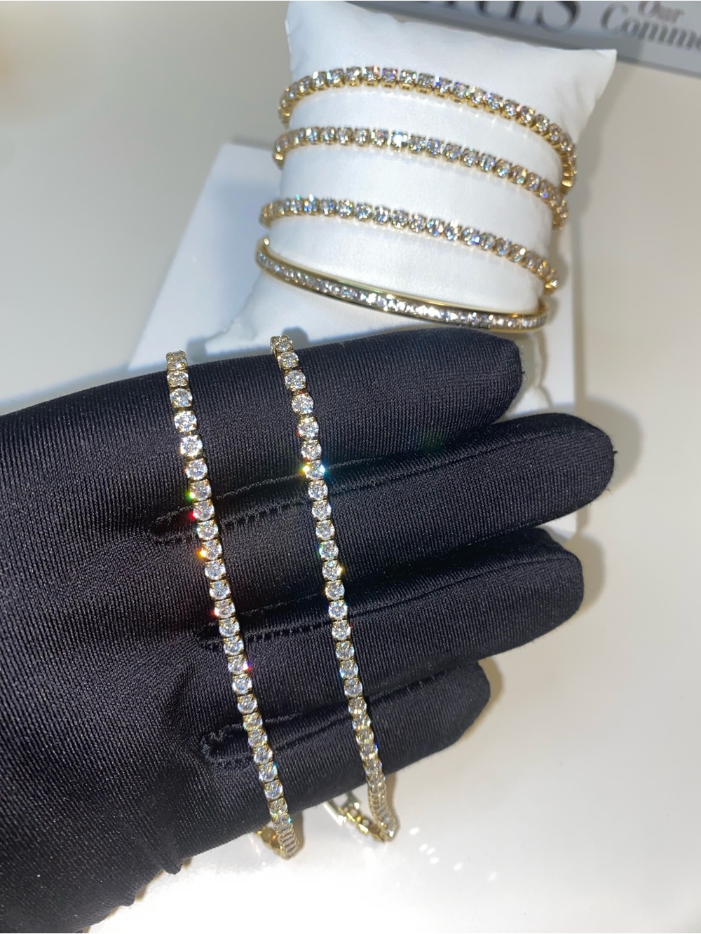 Gold Tennis Bracelet with Clear Crystal Accents - Women Jewelry